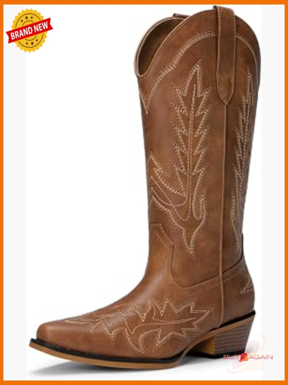 Cowgirl Mid Calf Boots Pointed Toe Embroidered Western Chunky Heel